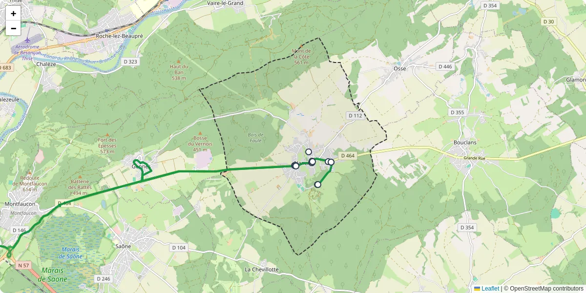 Carte du réseau de transport en commun à Nancray - lignes de bus et arrêts