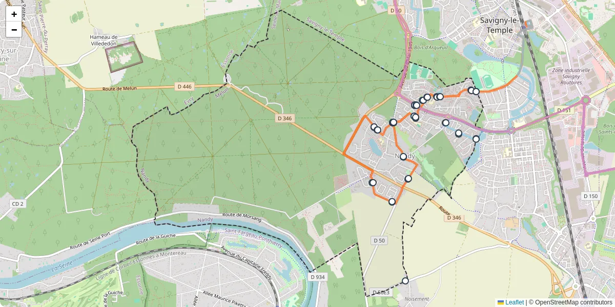 Carte du réseau de transport en commun à Nandy - lignes de bus et arrêts