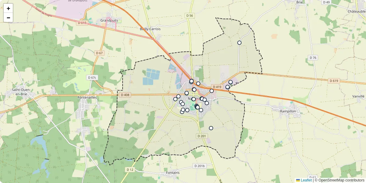 Carte du réseau de transport en commun à Nangis - lignes de bus et arrêts