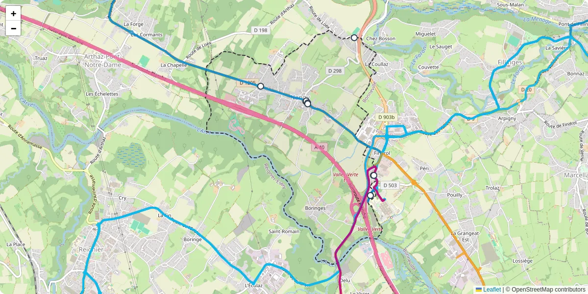 Carte du réseau de transport en commun à Nangy - lignes de bus et arrêts