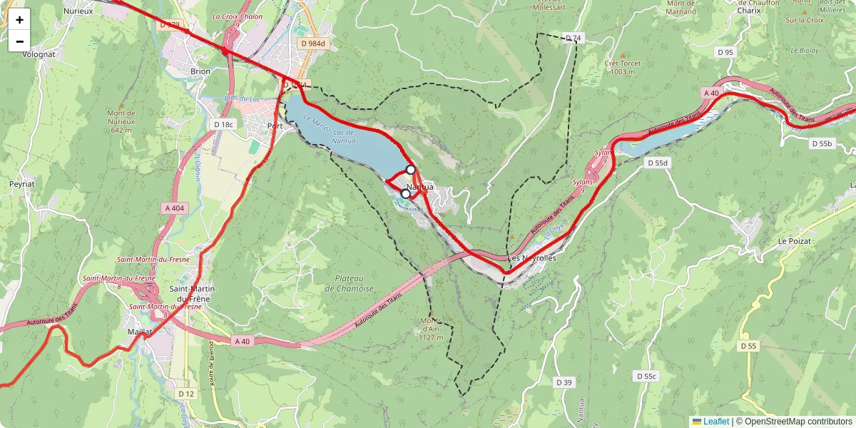 Carte du réseau de transport en commun à Nantua - lignes de bus et arrêts