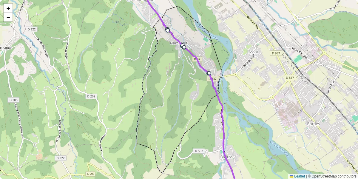 Carte du réseau de transport en commun à Narcastet - lignes de bus et arrêts