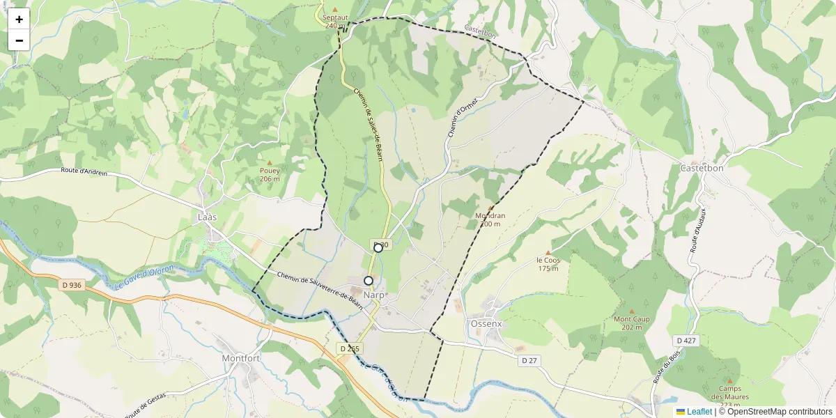 Carte du réseau de transport en commun à Narp - lignes de bus et arrêts
