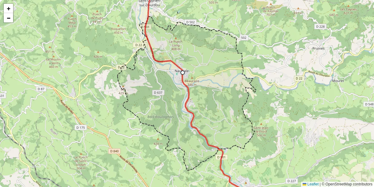Carte du réseau de transport en commun à Nauviale - lignes de bus et arrêts