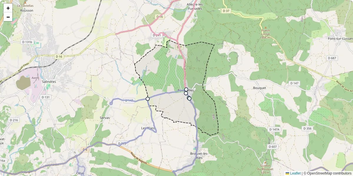 Carte du réseau de transport en commun à Navacelles - lignes de bus et arrêts