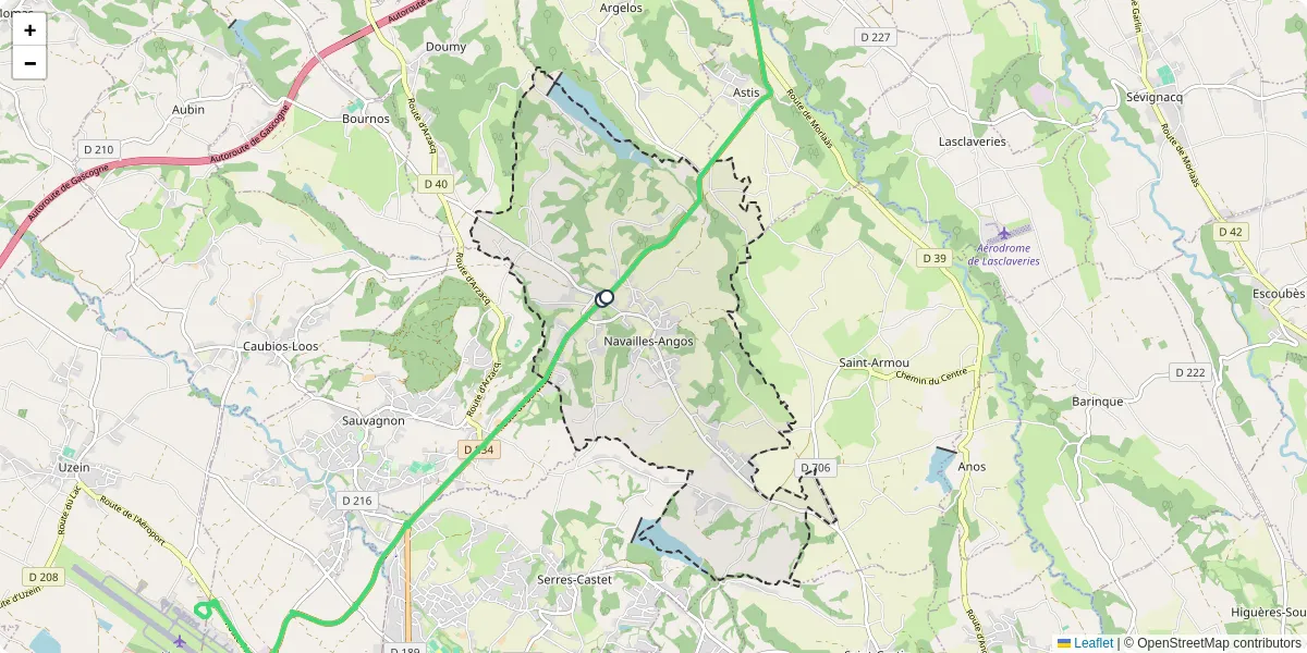 Carte du réseau de transport en commun à Navailles-Angos - lignes de bus et arrêts