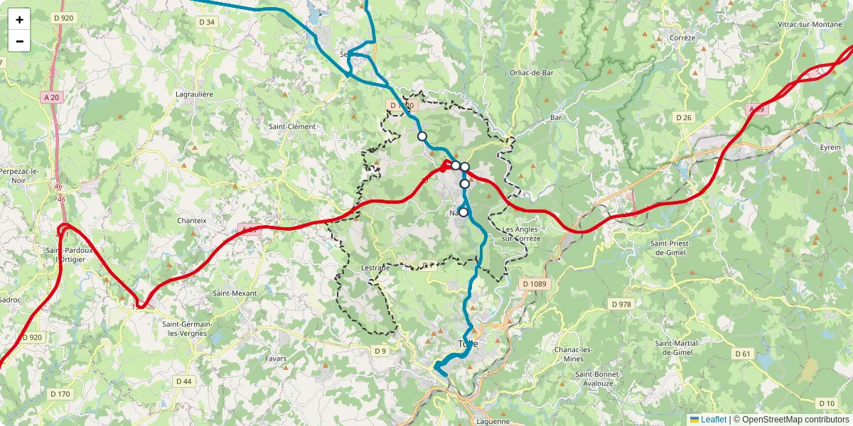 Carte du réseau de transport en commun à Naves - lignes de bus et arrêts