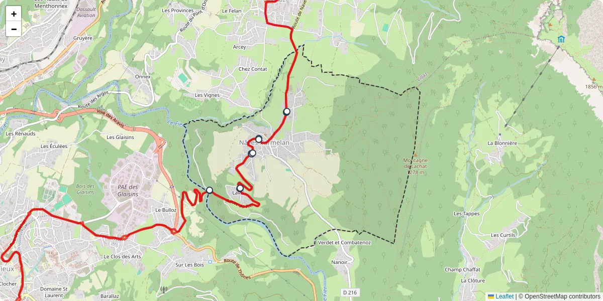 Carte du réseau de transport en commun à Nâves-Parmelan - lignes de bus et arrêts