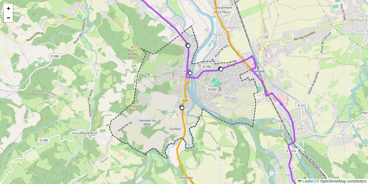 Carte du réseau de transport en commun à Nay - lignes de bus et arrêts
