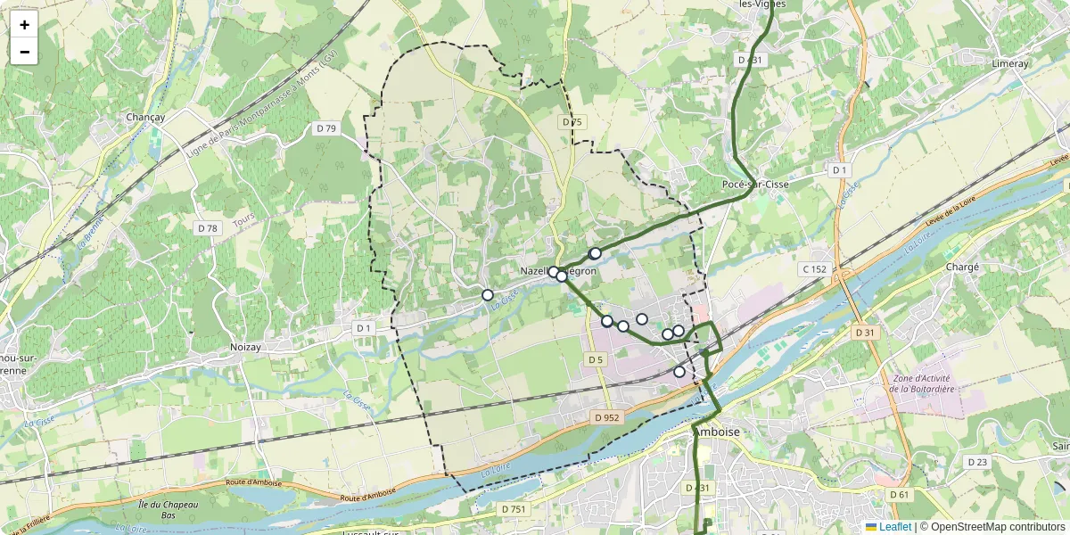 Carte du réseau de transport en commun à Nazelles-Négron - lignes de bus et arrêts