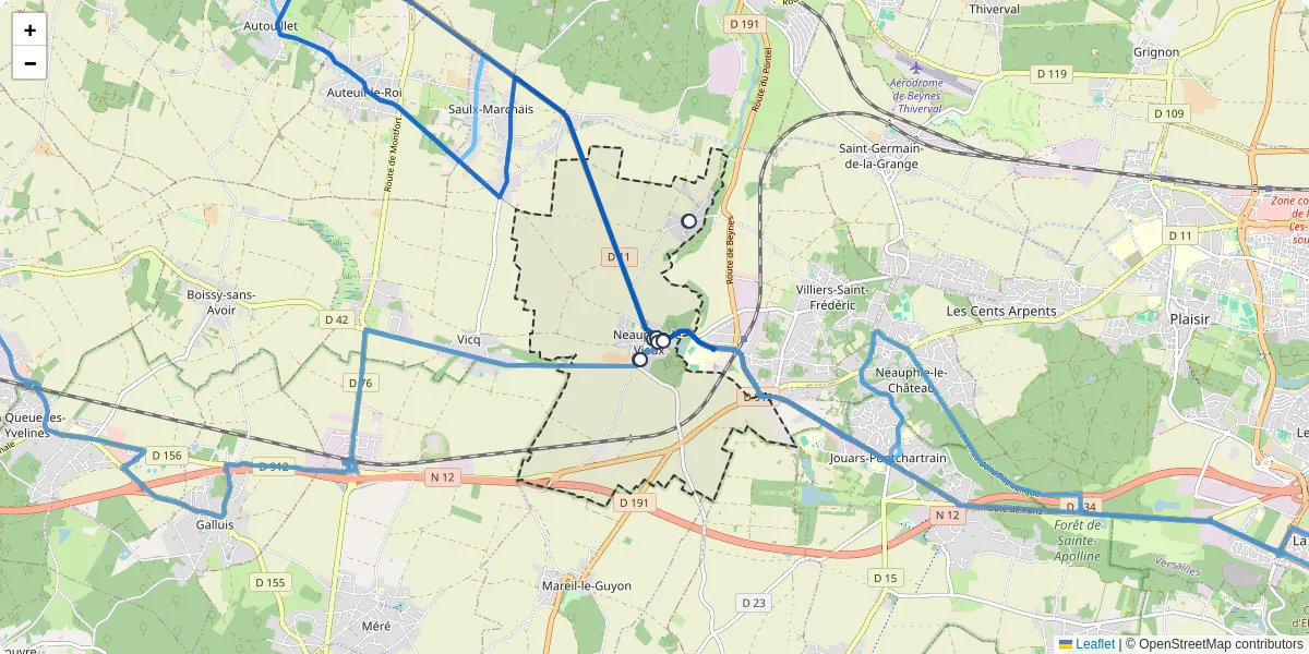 Carte du réseau de transport en commun à Neauphle-le-Vieux - lignes de bus et arrêts