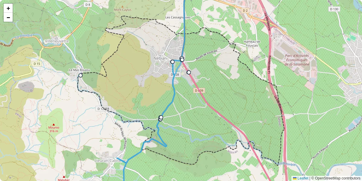Carte du réseau de transport en commun à Nébian - lignes de bus et arrêts