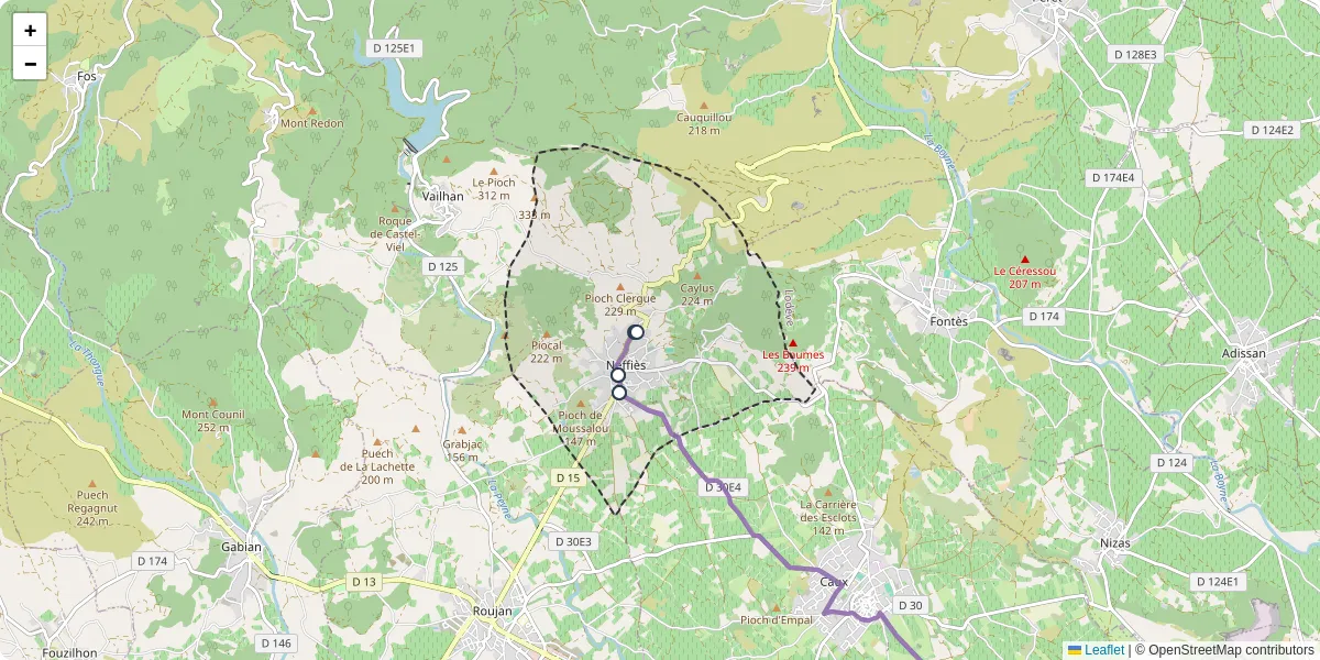 Carte du réseau de transport en commun à Neffiès - lignes de bus et arrêts