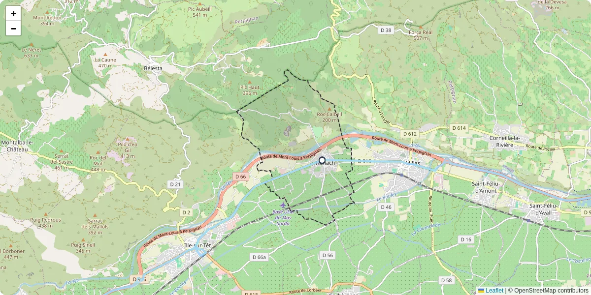 Carte du réseau de transport en commun à Néfiach - lignes de bus et arrêts
