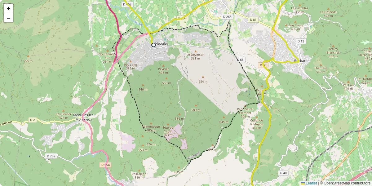 Carte du réseau de transport en commun à Néoules - lignes de bus et arrêts