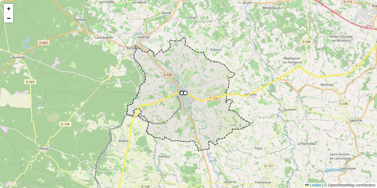 Carte du réseau de transport en commun à Nérac - lignes de bus et arrêts