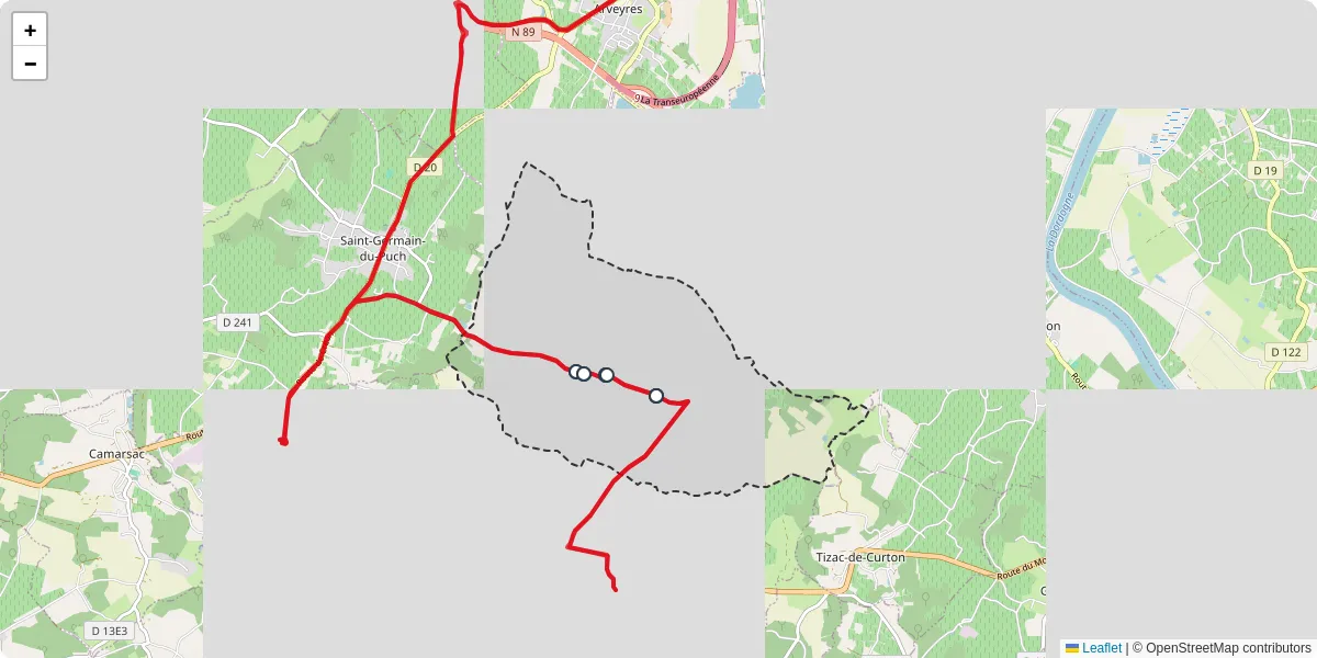 Carte du réseau de transport en commun à Nérigean - lignes de bus et arrêts