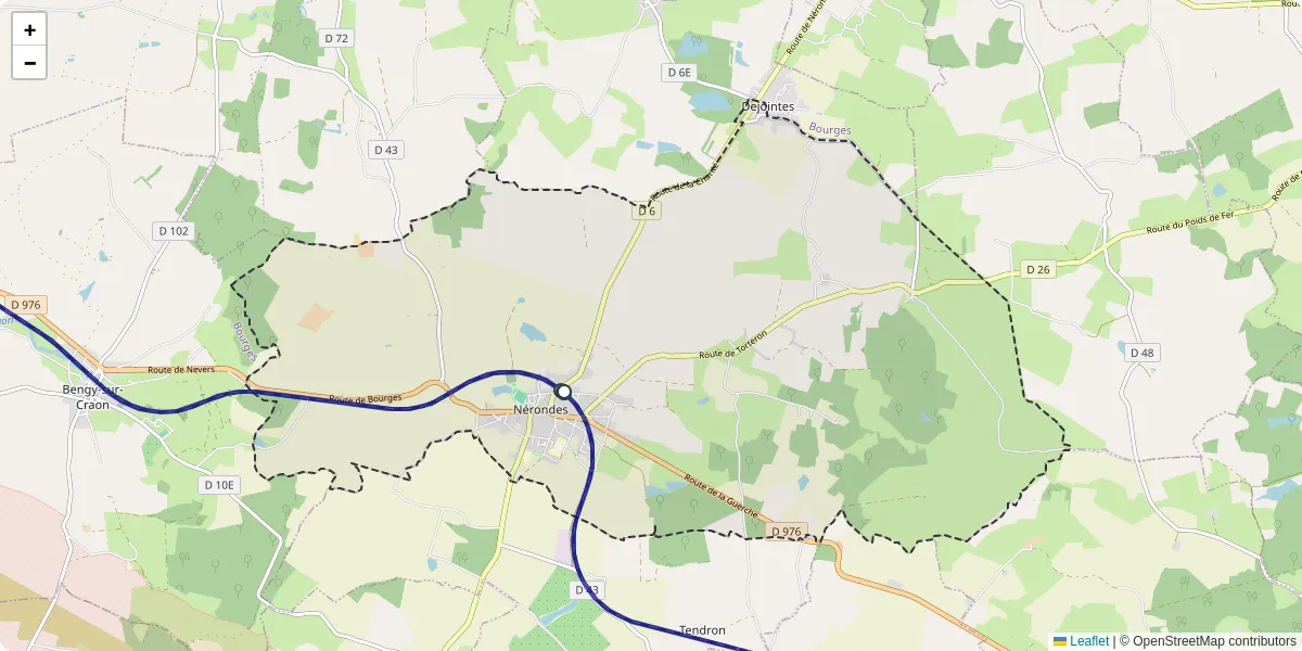 Carte du réseau de transport en commun à Nérondes - lignes de bus et arrêts