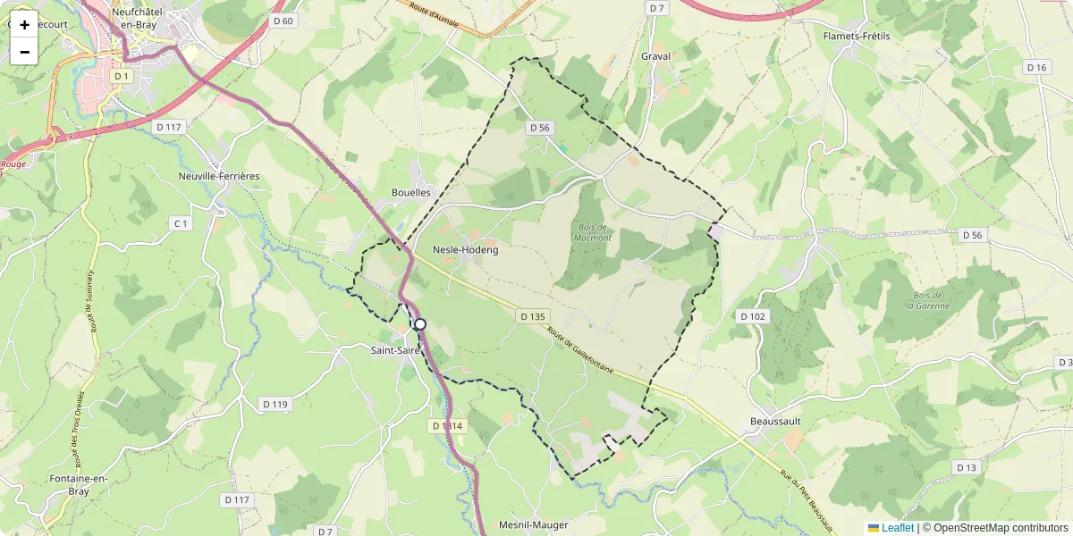 Carte du réseau de transport en commun à Nesle-Hodeng - lignes de bus et arrêts