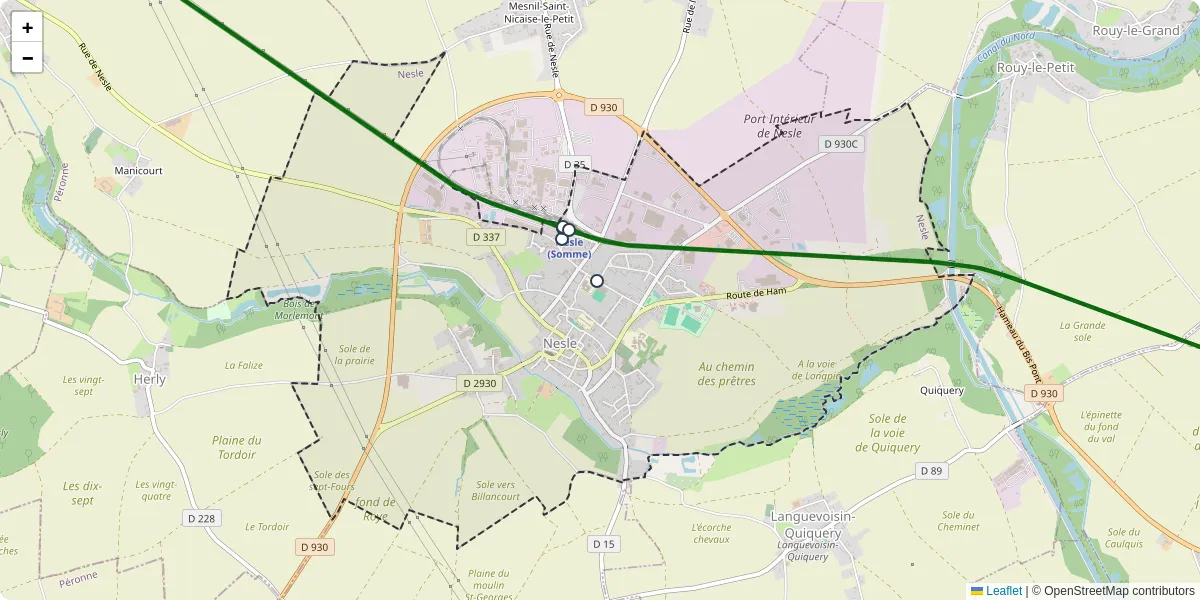 Carte du réseau de transport en commun à Nesle - lignes de bus et arrêts