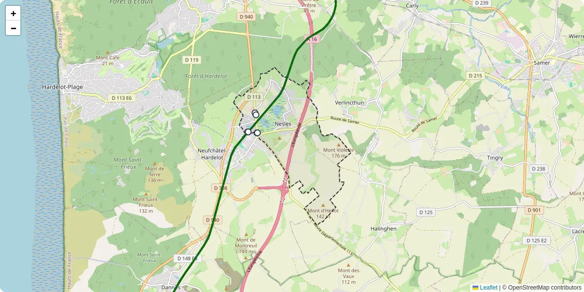 Carte du réseau de transport en commun à Nesles - lignes de bus et arrêts