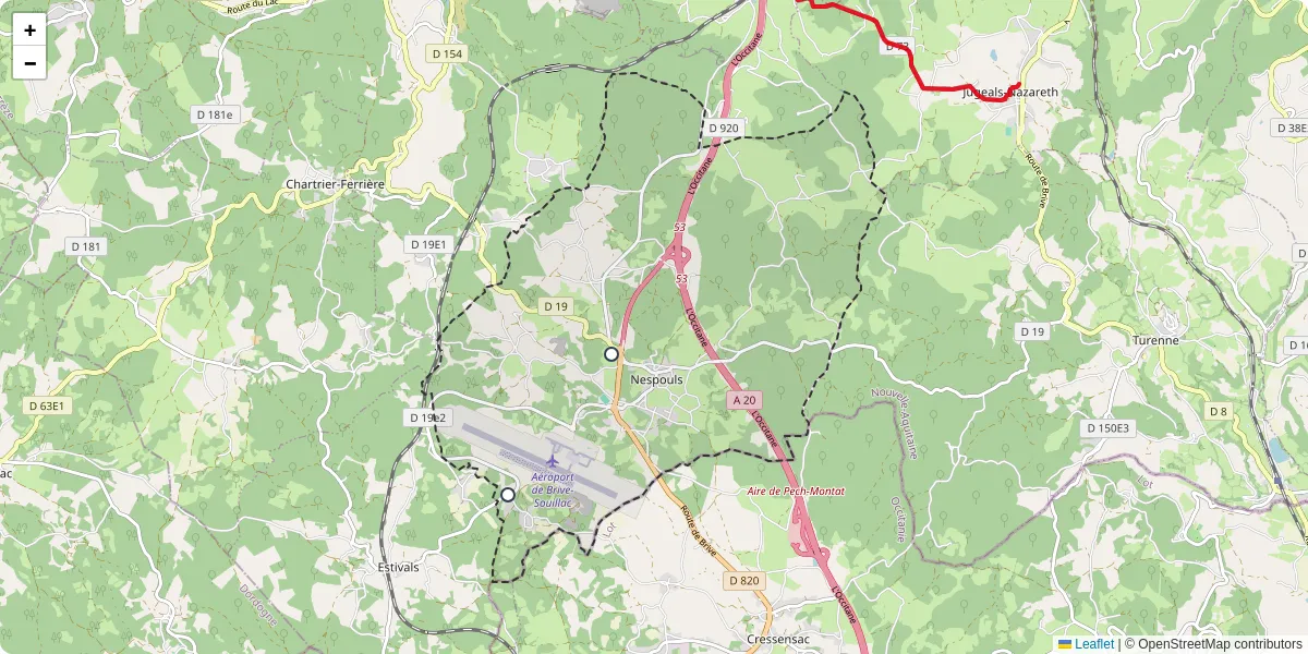 Carte du réseau de transport en commun à Nespouls - lignes de bus et arrêts