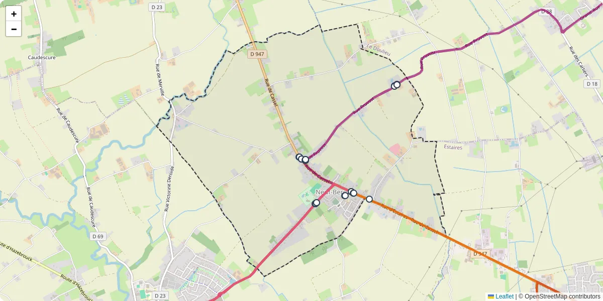 Carte du réseau de transport en commun à Neuf-Berquin - lignes de bus et arrêts