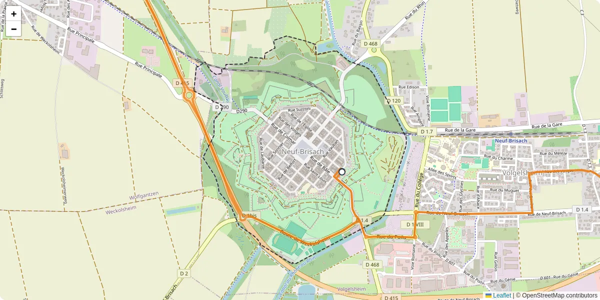 Carte du réseau de transport en commun à Neuf-Brisach - lignes de bus et arrêts