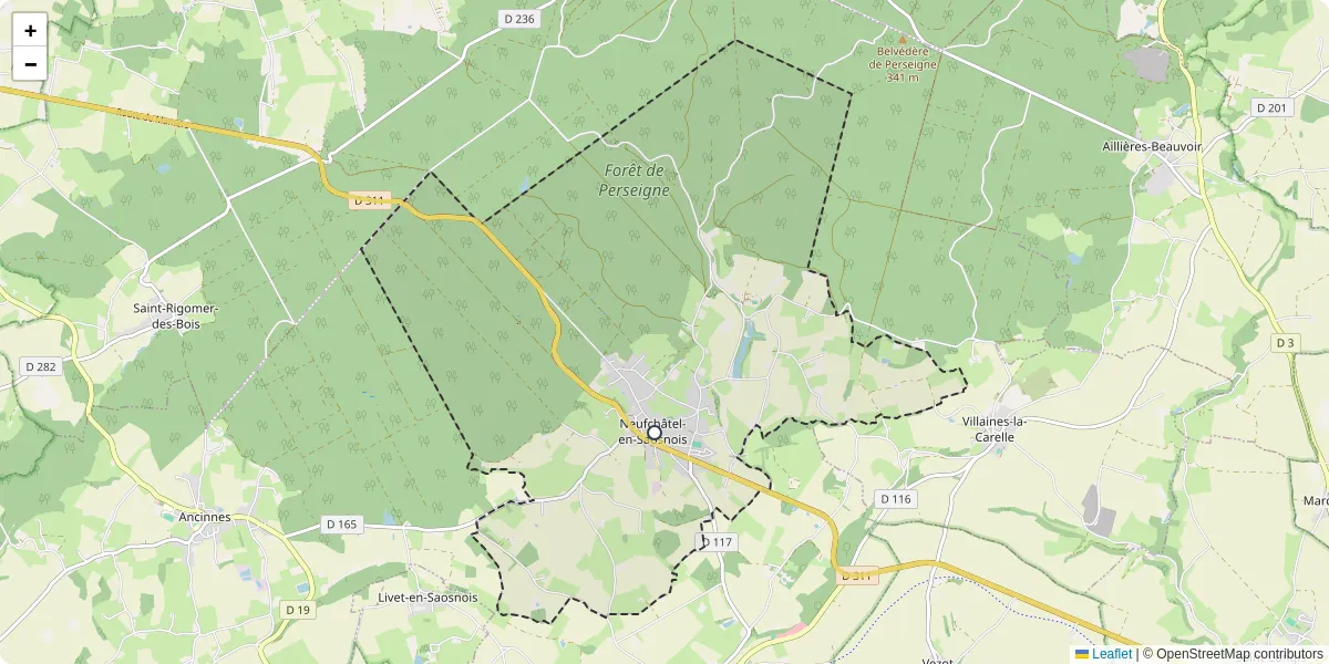 Carte du réseau de transport en commun à Neufchâtel-en-Saosnois - lignes de bus et arrêts