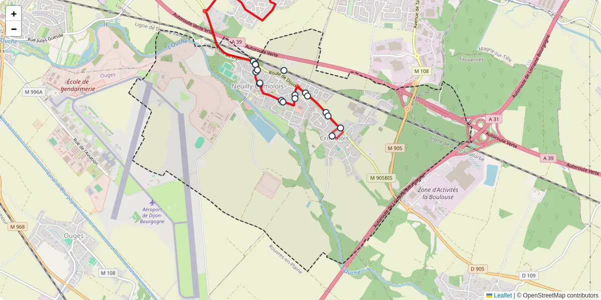 Carte du réseau de transport en commun à Neuilly-Crimolois - lignes de bus et arrêts