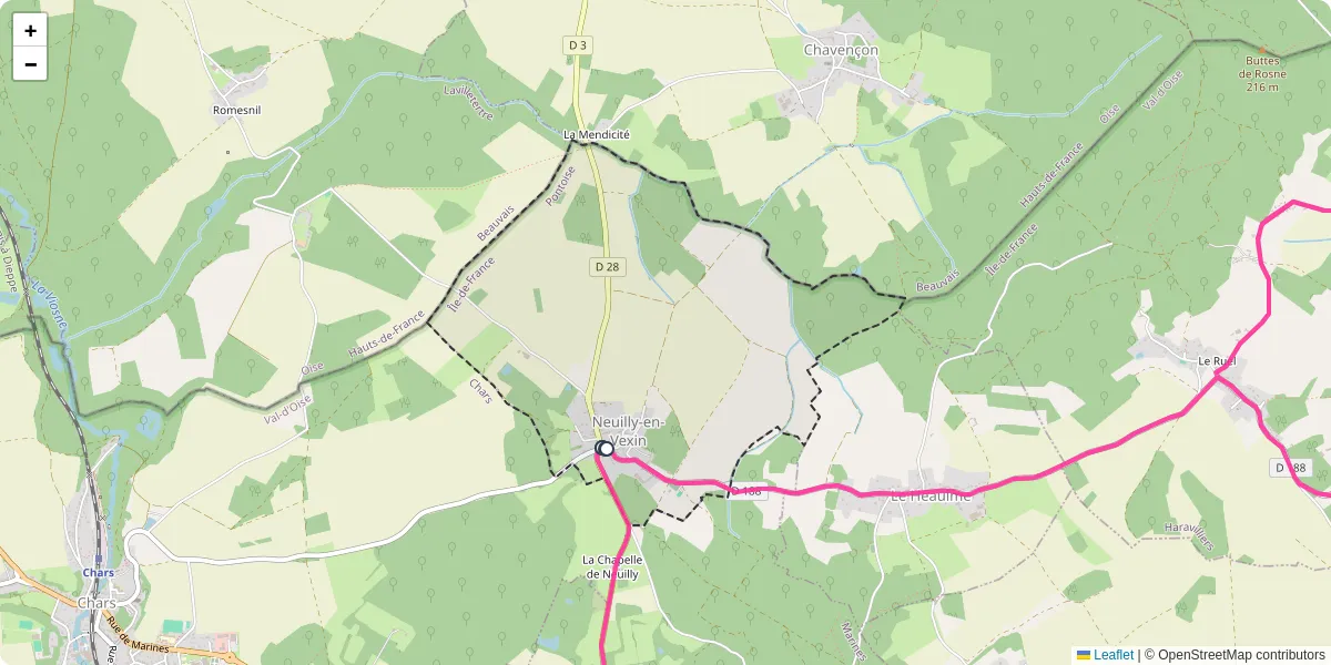 Carte du réseau de transport en commun à Neuilly-en-Vexin - lignes de bus et arrêts