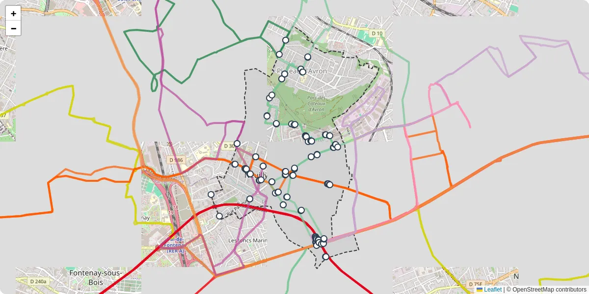 Carte du réseau de transport en commun à Neuilly-Plaisance - lignes de bus et arrêts