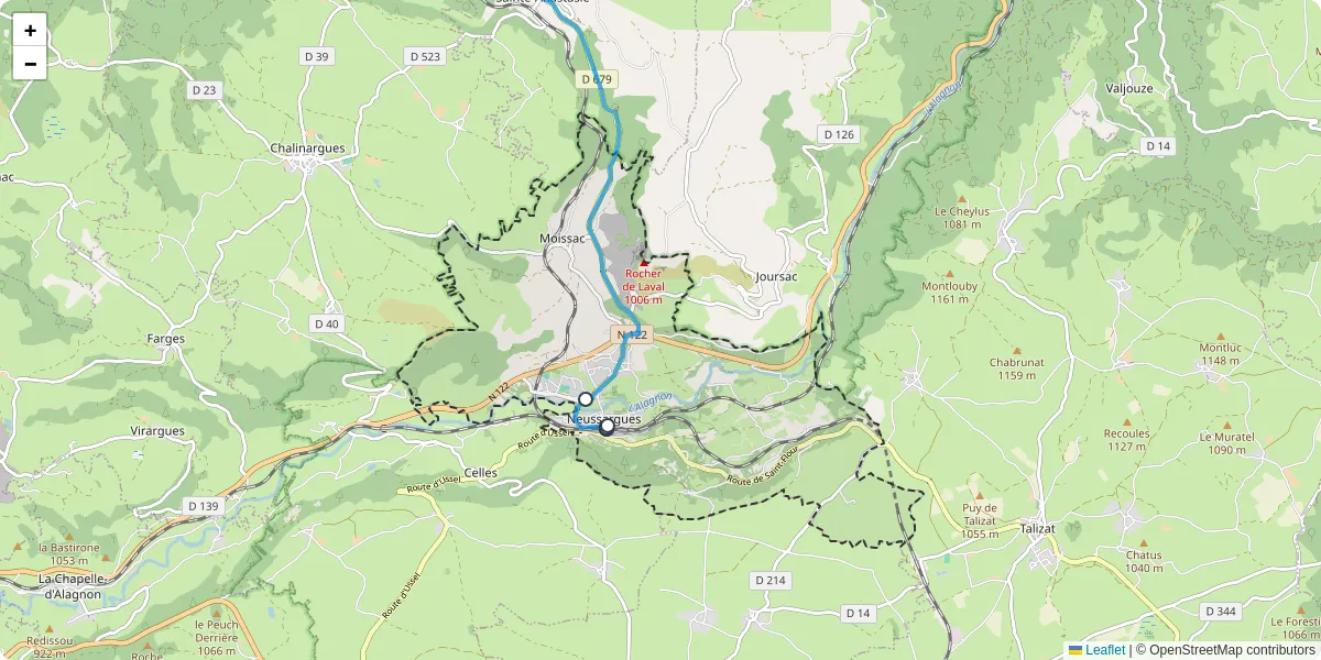 Carte du réseau de transport en commun à Neussargues-Moissac - lignes de bus et arrêts