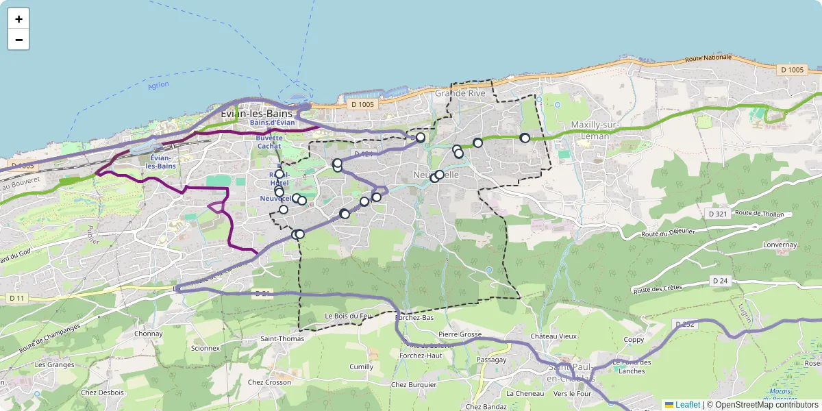 Carte du réseau de transport en commun à Neuvecelle - lignes de bus et arrêts