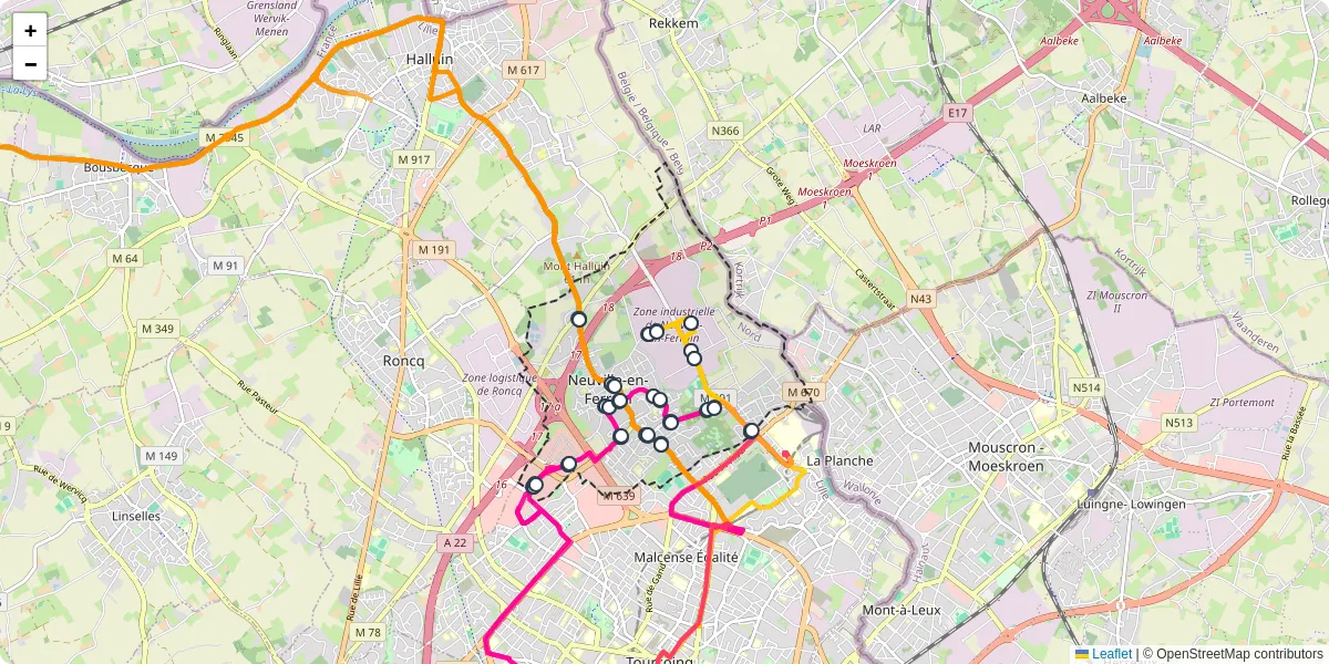 Carte du réseau de transport en commun à Neuville-en-Ferrain - lignes de bus et arrêts