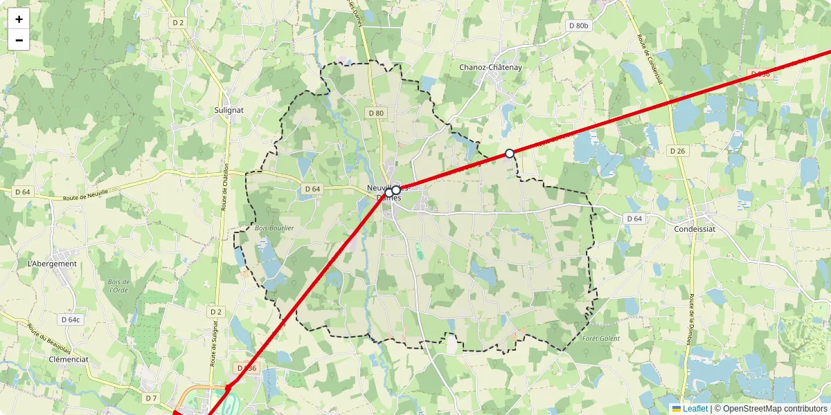 Carte du réseau de transport en commun à Neuville-les-Dames - lignes de bus et arrêts
