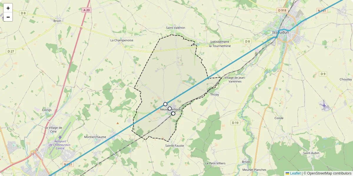 Carte du réseau de transport en commun à Neuvy-Pailloux - lignes de bus et arrêts