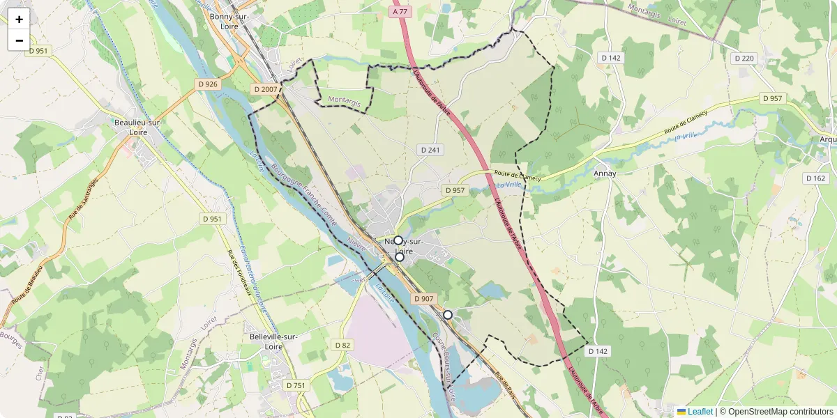 Carte du réseau de transport en commun à Neuvy-sur-Loire - lignes de bus et arrêts