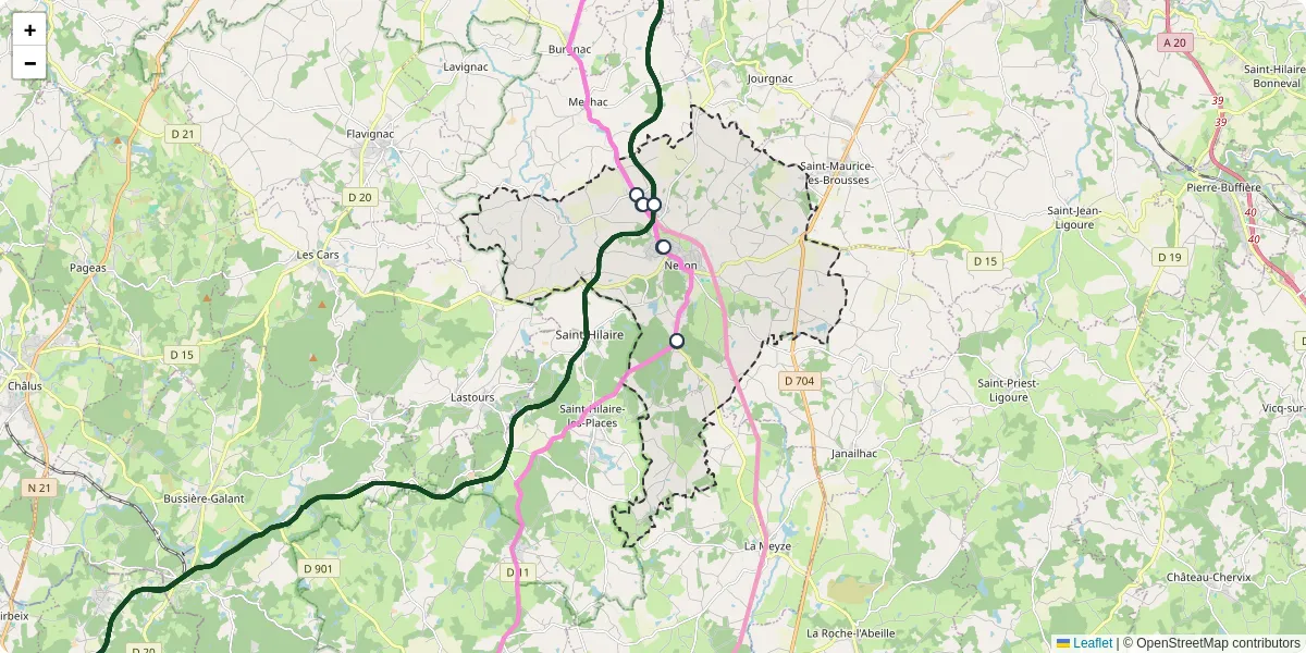 Carte du réseau de transport en commun à Nexon - lignes de bus et arrêts