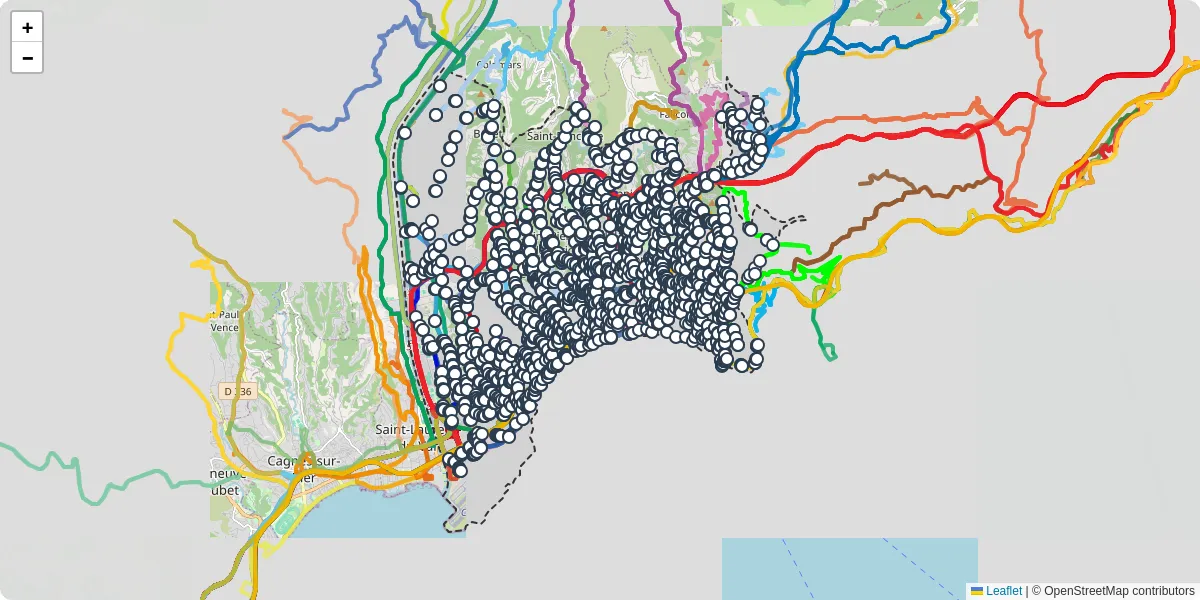Carte du réseau de transport en commun à Nice - lignes de bus et arrêts