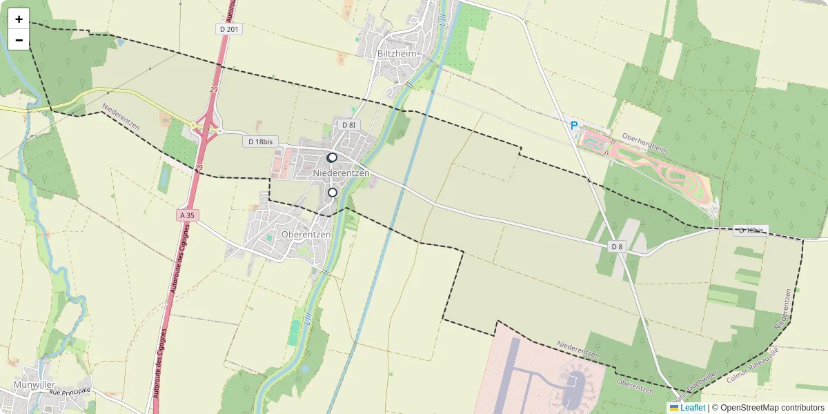 Carte du réseau de transport en commun à Niederentzen - lignes de bus et arrêts