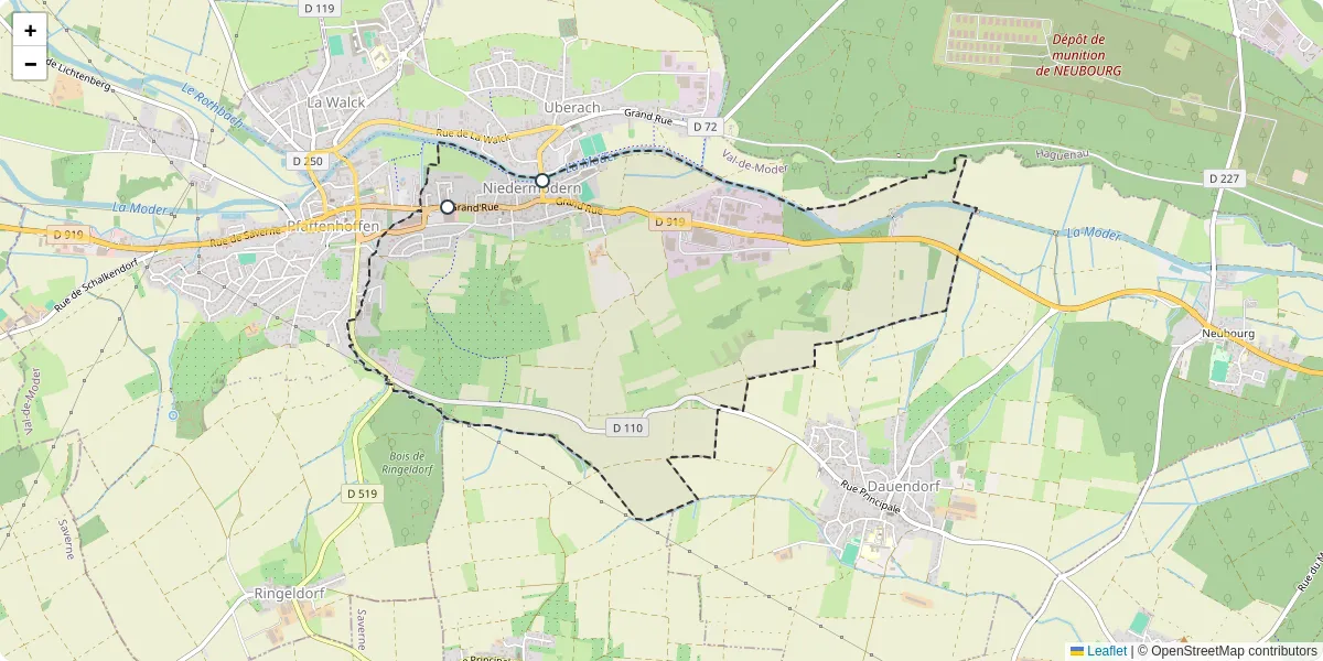 Carte du réseau de transport en commun à Niedermodern - lignes de bus et arrêts