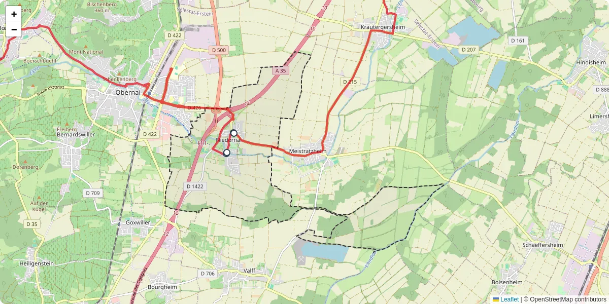 Carte du réseau de transport en commun à Niedernai - lignes de bus et arrêts