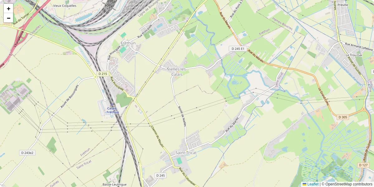 Carte du réseau de transport en commun à Nielles-lès-Calais - lignes de bus et arrêts
