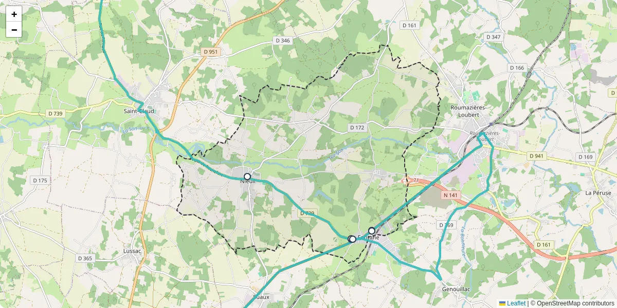 Carte du réseau de transport en commun à Nieuil - lignes de bus et arrêts