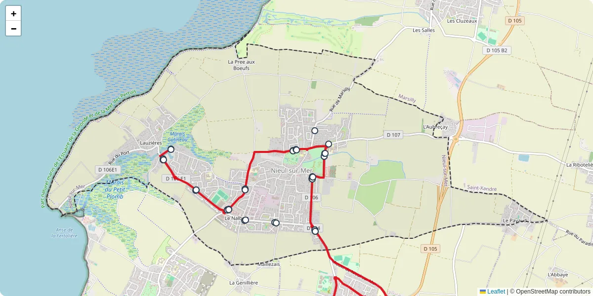 Carte du réseau de transport en commun à Nieul-sur-Mer - lignes de bus et arrêts