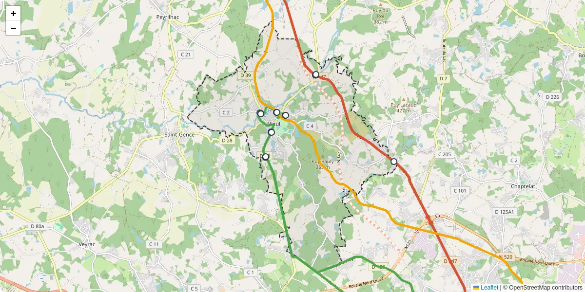Carte du réseau de transport en commun à Nieul - lignes de bus et arrêts