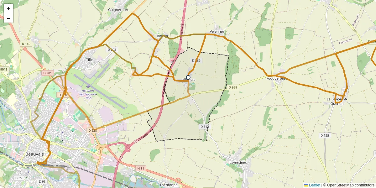 Carte du réseau de transport en commun à Nivillers - lignes de bus et arrêts