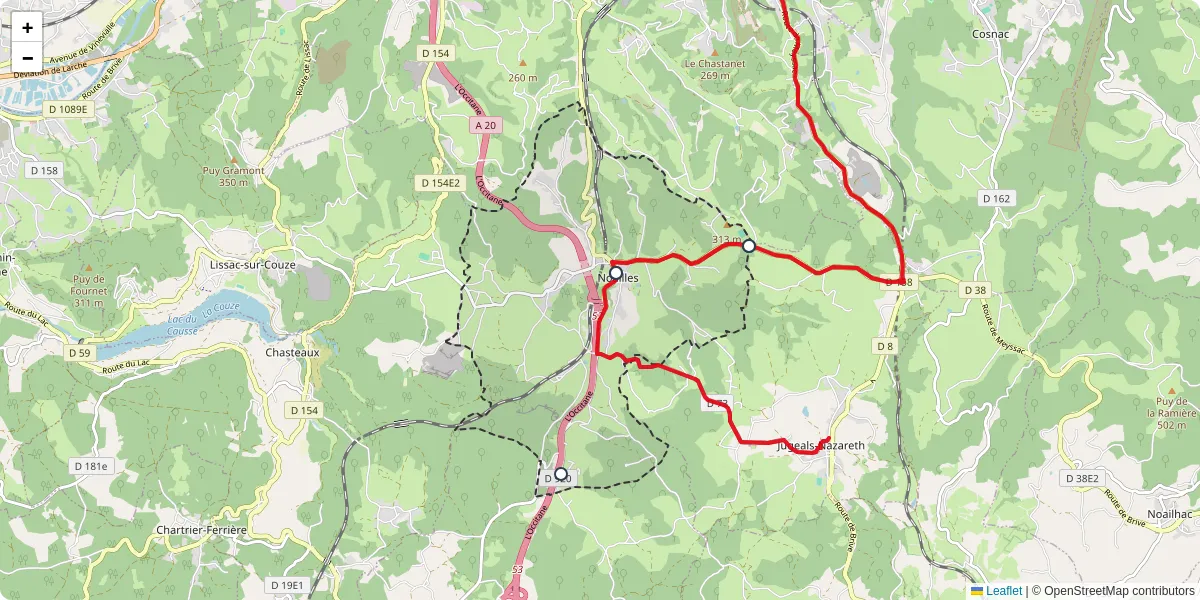 Carte du réseau de transport en commun à Noailles - lignes de bus et arrêts