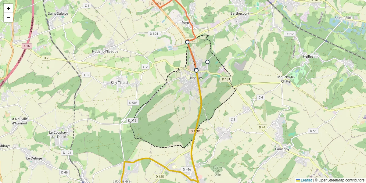Carte du réseau de transport en commun à Noailles - lignes de bus et arrêts